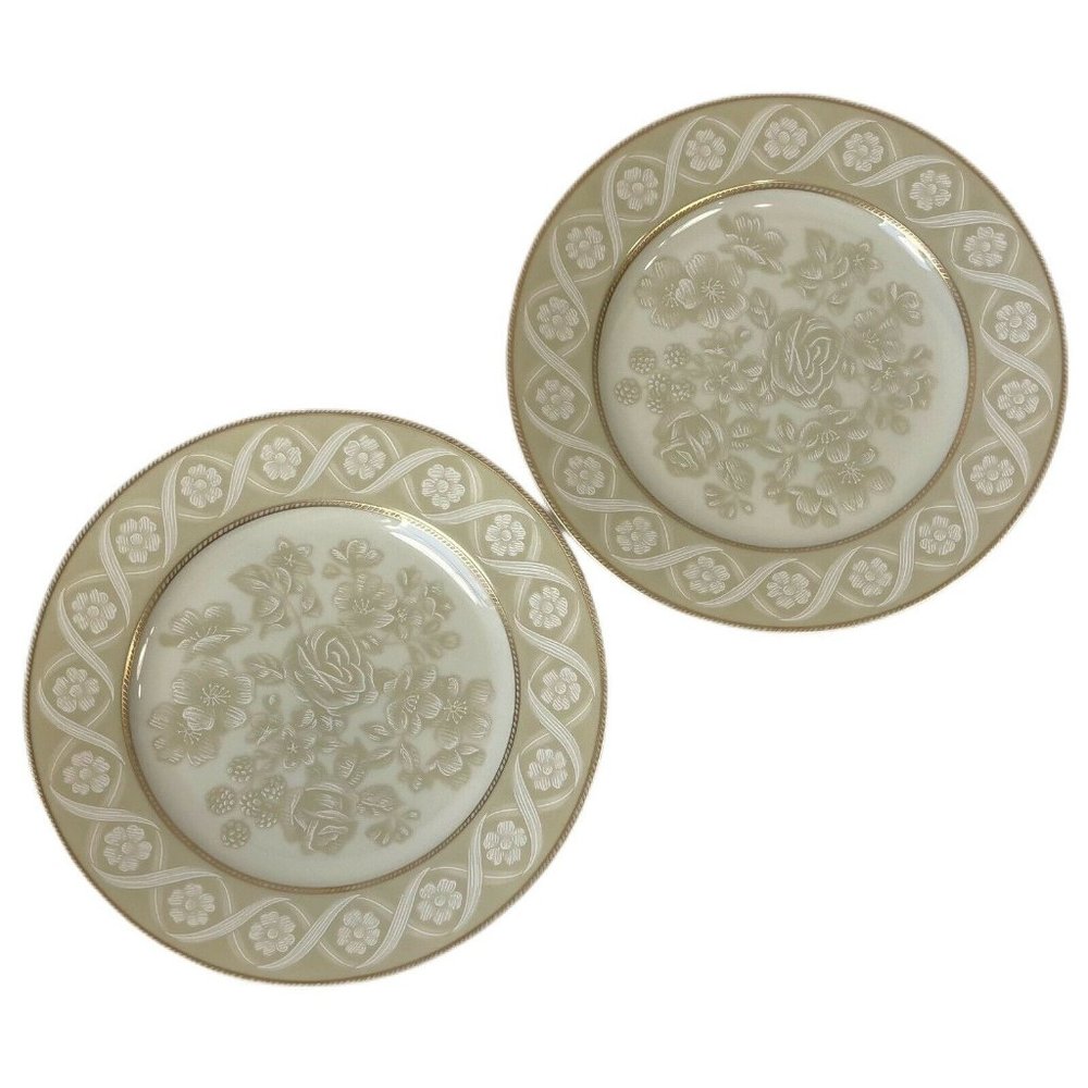 2 Mikasa Fine China Salad Plates Nature's Theme Beige Gold Nancy Green Japan 8"